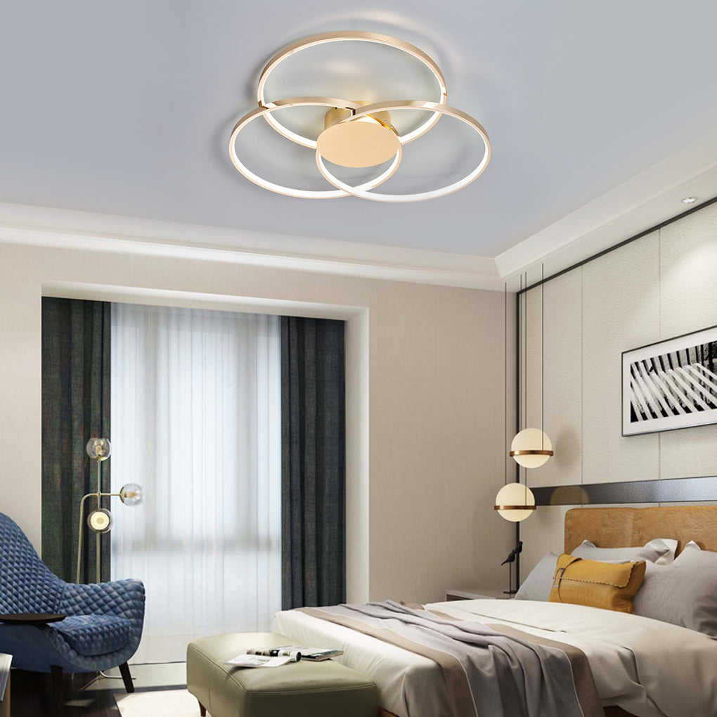 Three-Ring LED Flush Mount — Electroplated Metal, Stepless Dimming, Remote Control, 18.9" or 29.9"