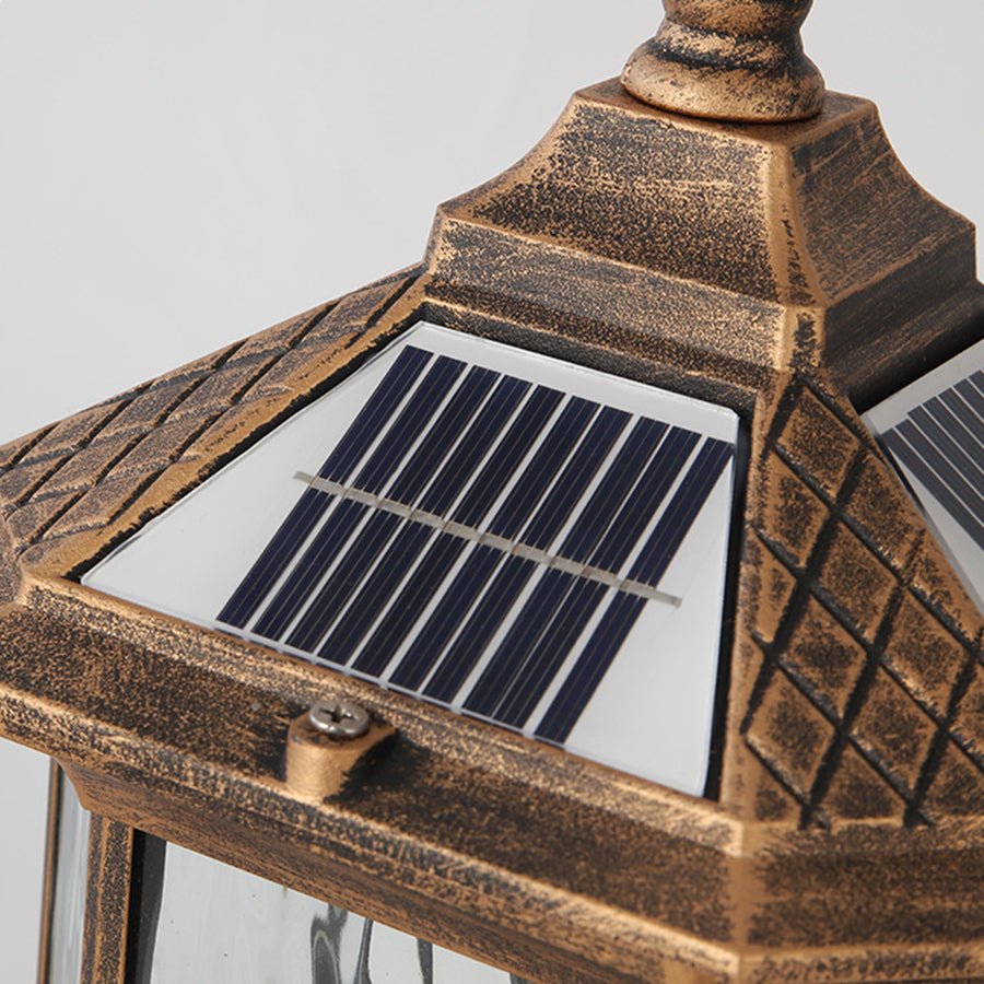 Vintage Lantern Pillar Light — Aluminum, Solar or Hardwired, IP54, 3-Step Dimming, Black or Bronze