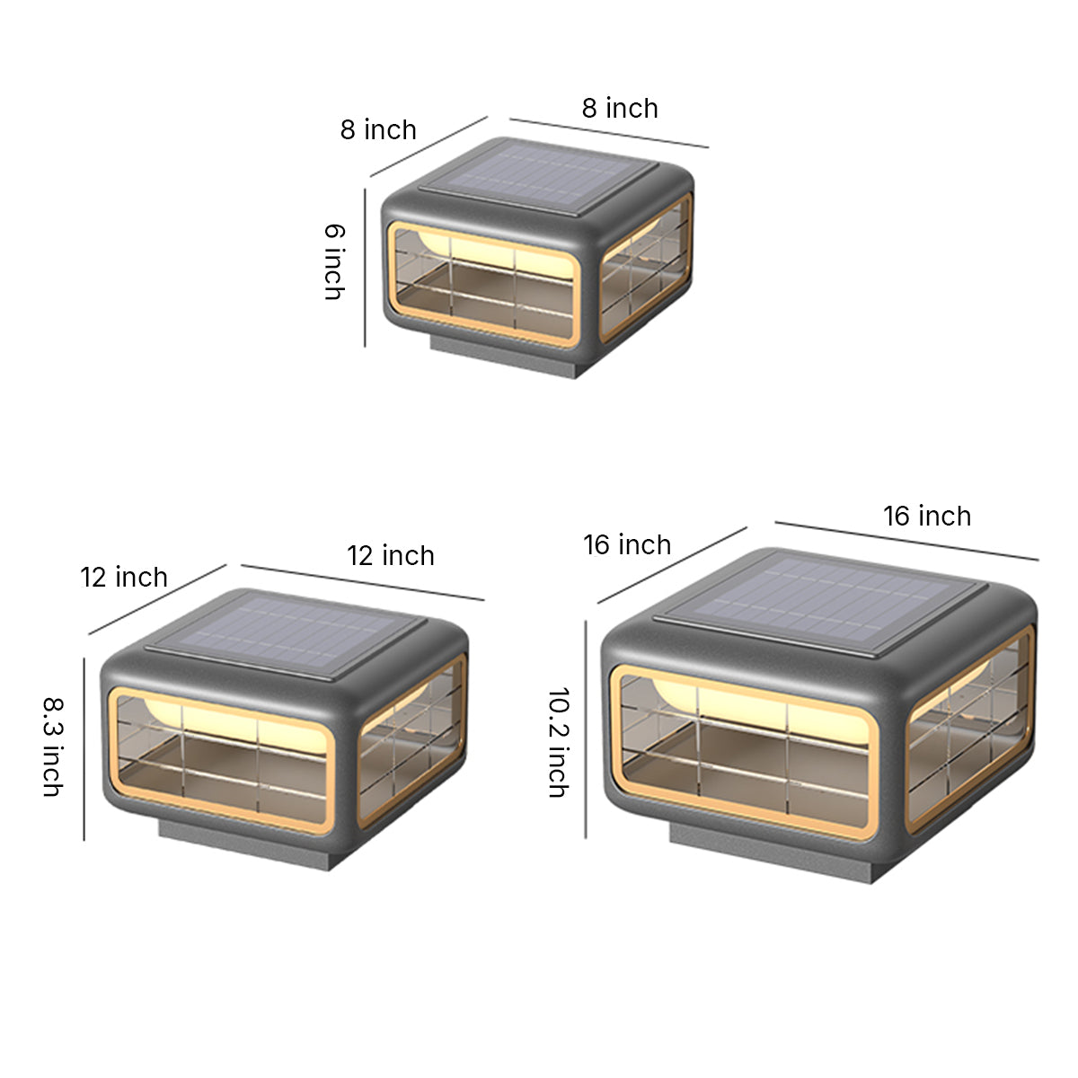 Minimalist Square Outdoor Pillar Light — Stainless Steel & PE, LED, Solar or Hardwired, IP65, 3000K, Multiple Sizes