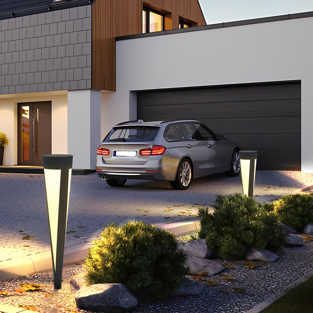 Round Solar Outdoor Bollard Light — Gray Aluminum & Acrylic, LED 10W, IP54, 6" × 24", Warm White 3000K