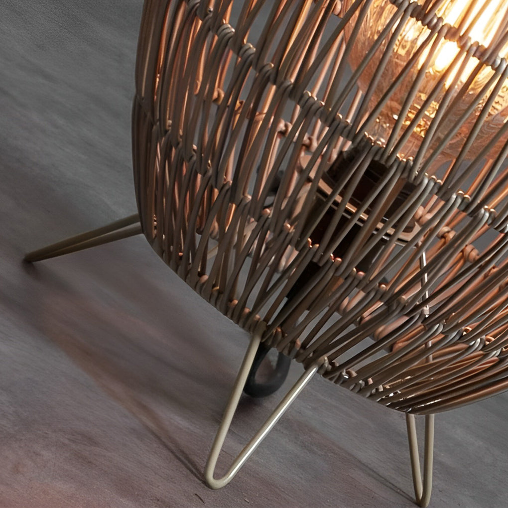Handcrafted Rattan Oval Cage Outdoor Floor Lamp — Iron Frame, E27, IP65 Weatherproof, 12" × 20"