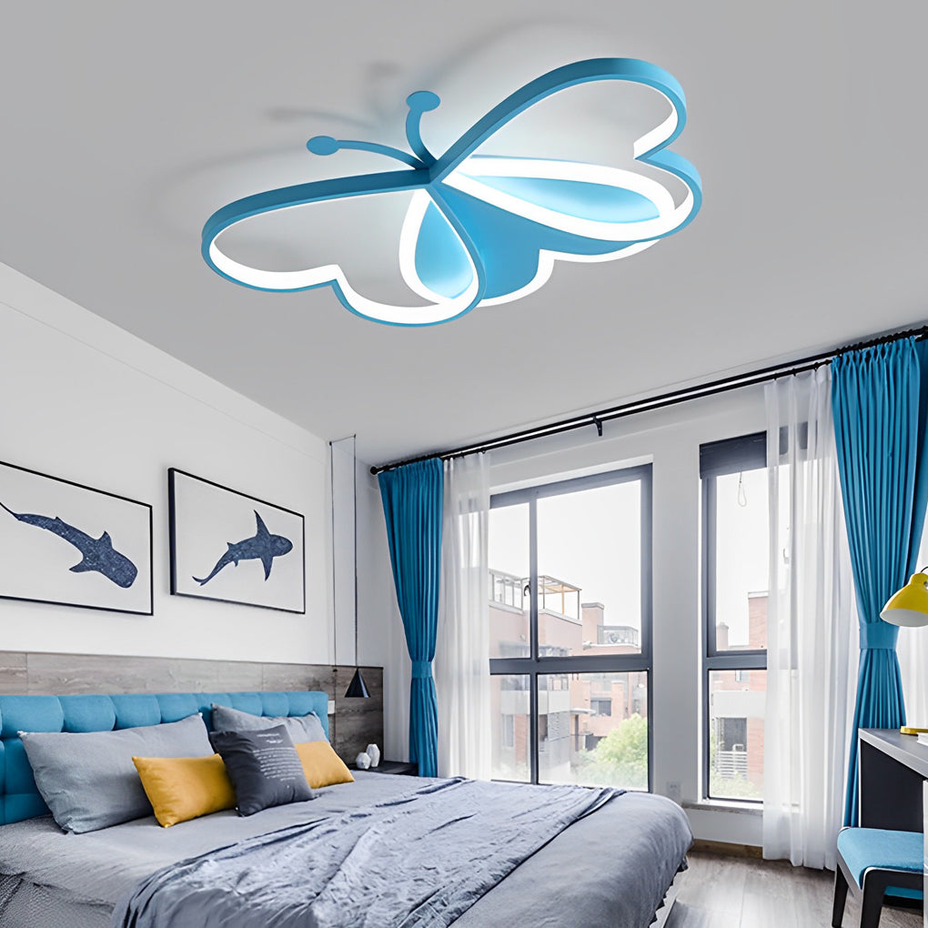 Butterfly Flush-Mount LED Ceiling Light — Metal and Acrylic, Three-Step Dimming, Remote Control, 20" × 14"