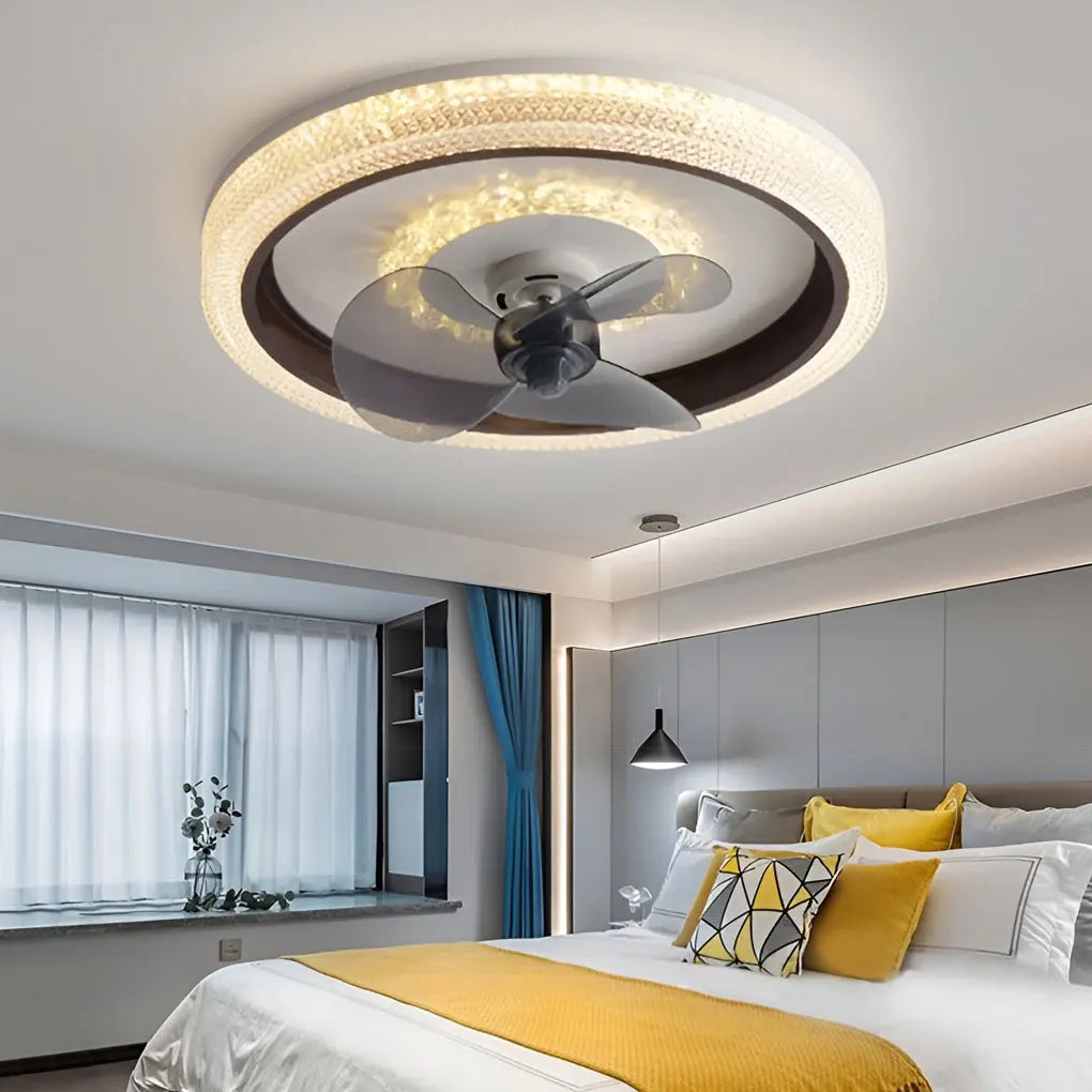Modern Ceiling Fan Light with Round Design, 360° Rotatable Feature, and Stepless Dimming LED Luxe