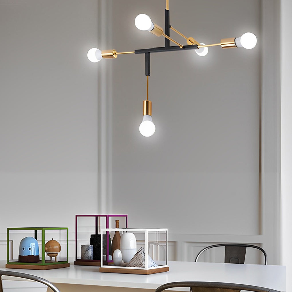 Irregular Branch Modern Chandelier — Electroplated Iron with Copper Arms, 5-Light LED, 33" Diameter