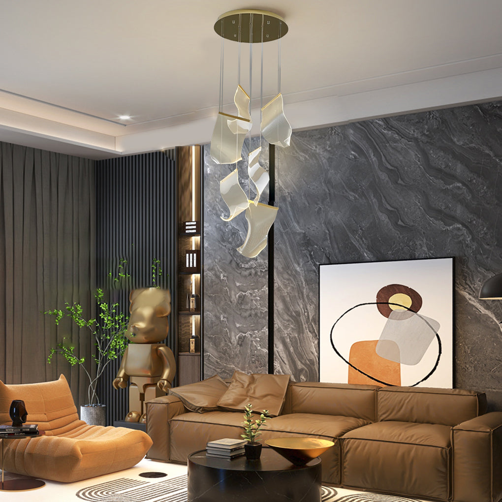 Irregular Curl Acrylic LED Chandelier — Gold, Stainless Steel & Aluminum, 6- to 28-Light, Stepless Dimming, 3000K–6000K
