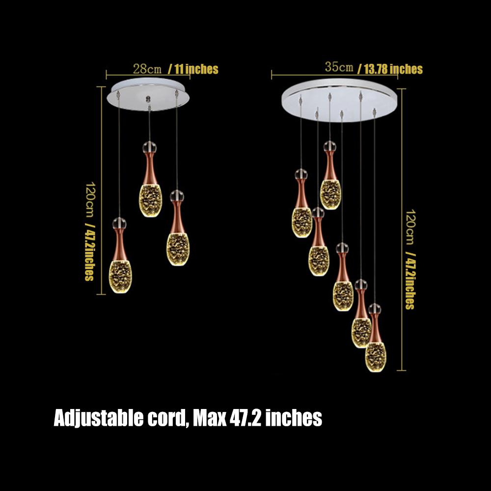 Drop-Shape Crystal & Electroplated Metal Multi-Light Pendant — Modern, 3-Light 11" or 6-Light 14", LED Integrated