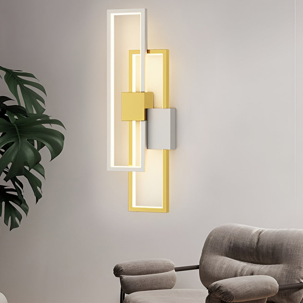 Rectangular Three-Step Dimming LED Wall Sconce — Iron & Aluminum, 3000K/6000K, Black or Gold