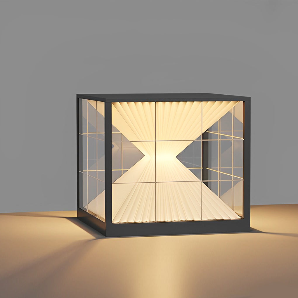 Square Hourglass Solar Fence Post Light — Stainless Steel & Acrylic, LED 3000K, IP65 Weatherproof, Black