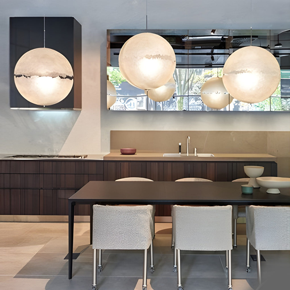 Moon-Shaped Pendant Chandelier — Iron & Resin, White LED, E27, Modern Minimalist, 12"–24" Available