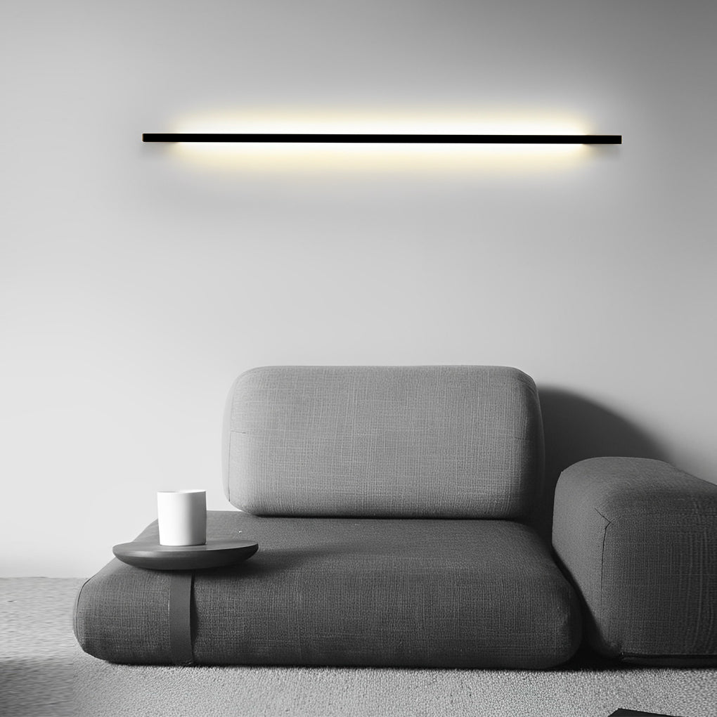 Postmodern Minimalist Strip Linear Wall Sconce — Black Iron, Three-Step Dimming LED, Horizontal or Vertical Mount