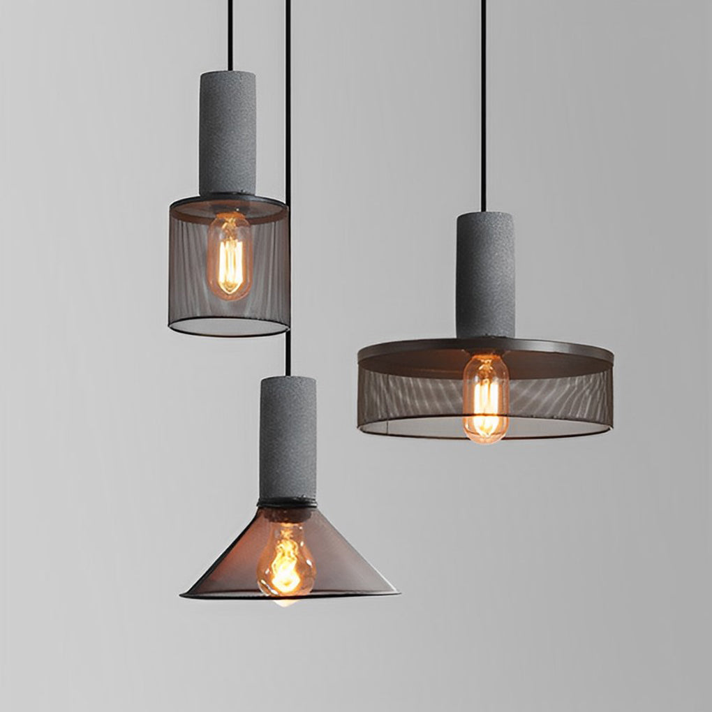 Industrial Cage Pendant — Concrete and Iron, Black, E27, 3000K Warm White