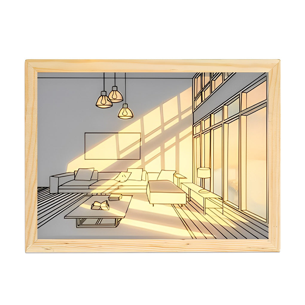 Sunshine LED Wall Art Night Light — Wood and Acrylic Frame, Touch Dimmable, 13" × 9", Rechargeable