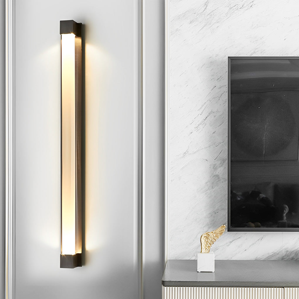 Postmodern Minimalist Strip Crystal Linear Wall Sconce — Crystal Glass, LED, 3000K Warm White, 22" Height, Black or Bronze