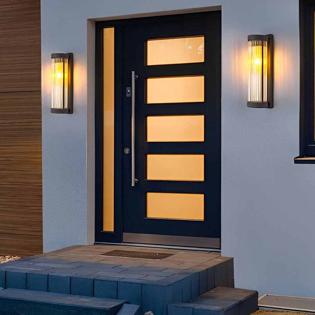 Modern Black Solar / Hardwired Outdoor Wall Sconce — Stainless Steel and Glass, LED, IP54 Weatherproof