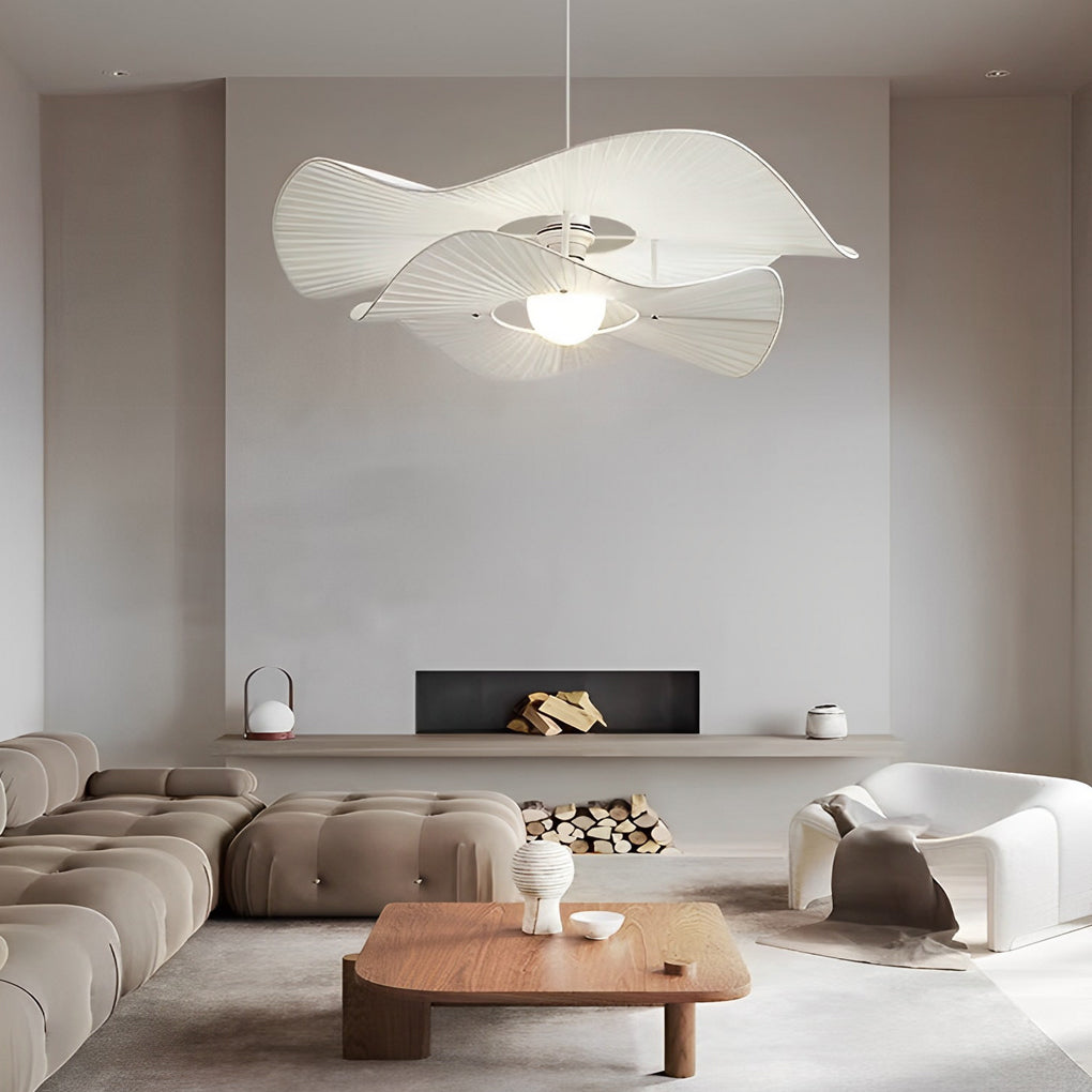 Pleated Fabric Floral Pendant — Modern Art Deco, E27, Three-Step Dimming (3000K/4500K/6000K)