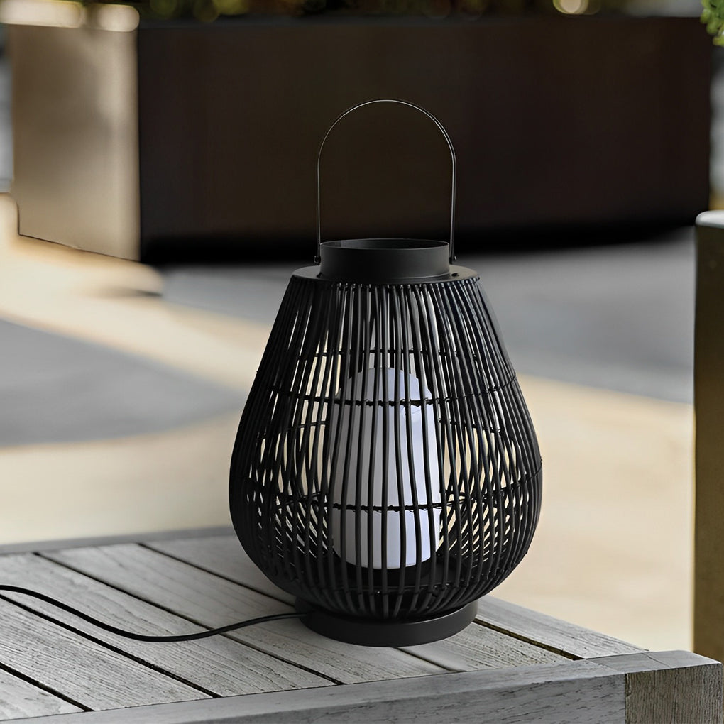 Woven Portable Outdoor Lantern — Black Iron, E27, 13" × 16"