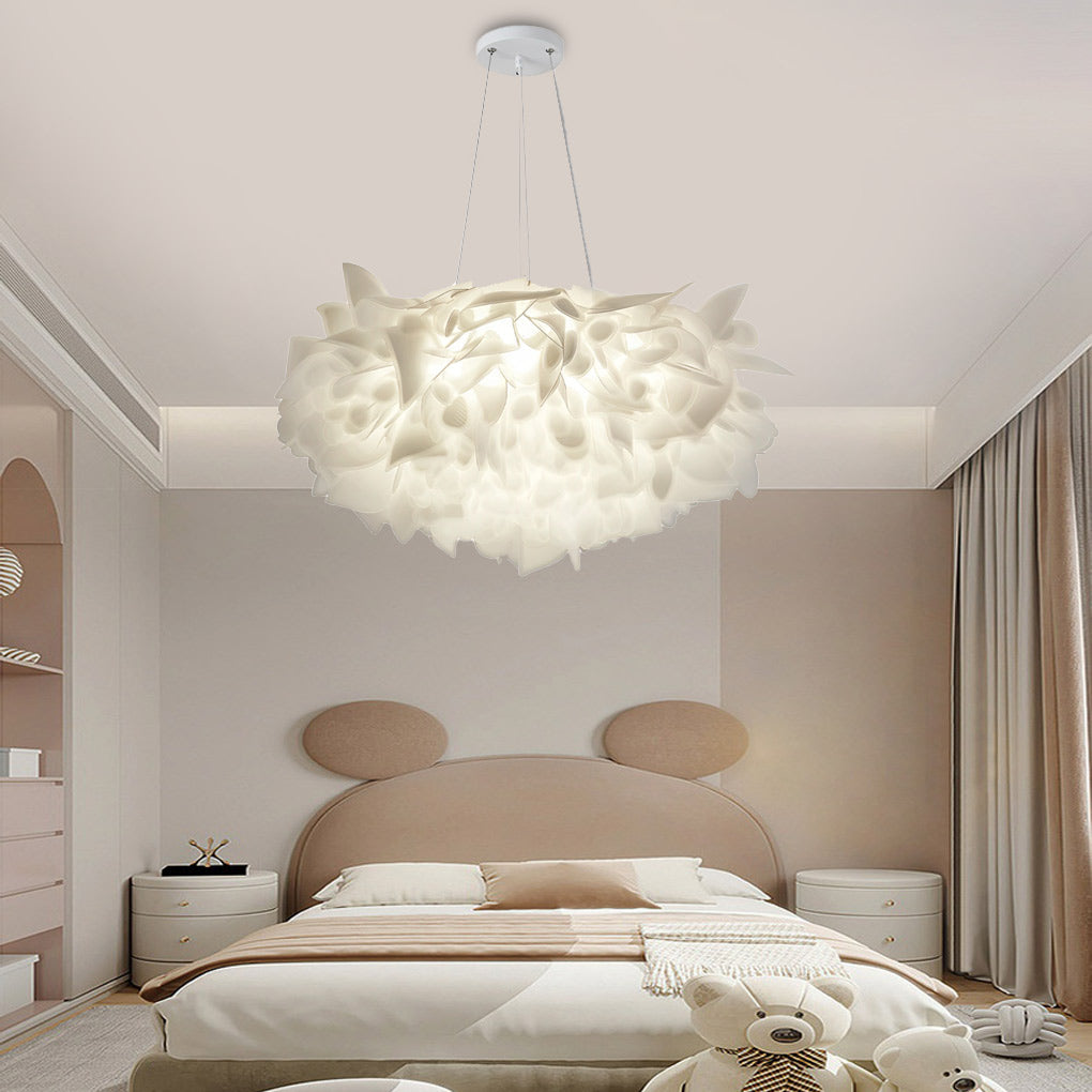 Flower Petal Chandelier — White PVC, LED 24W, Three-Step Dimming (3000K/4500K/6000K), 21" Diameter