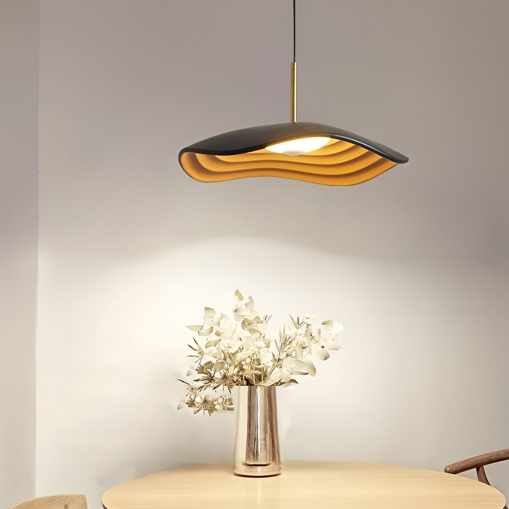 Round Geometric Pendant Chandelier — Resin, 12W LED, 15.7" Diameter, Black or Gray