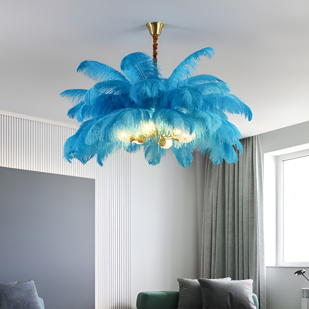 Feather Flush-Mount Chandelier — Copper, 39" Diameter, E14, Warm White 3000K