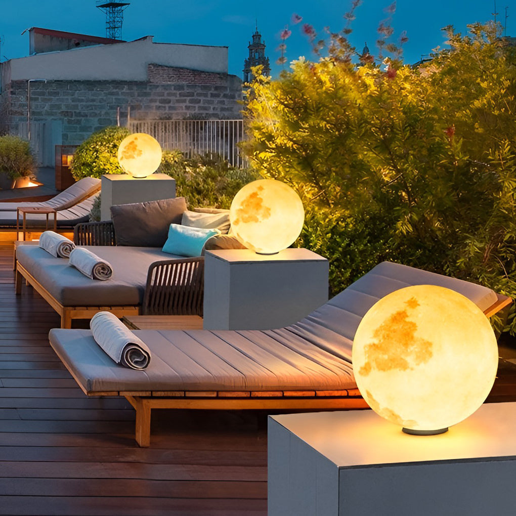 Moon Outdoor Pillar Light — PE Resin, Solar / Hardwired, IP65 Weatherproof, 9.8"–15.7"