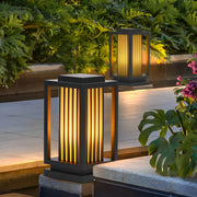 Modern Cage Bollard Pathway Light — Black Galvanized Steel, Imitation Marble Finish, LED 3000K, IP65