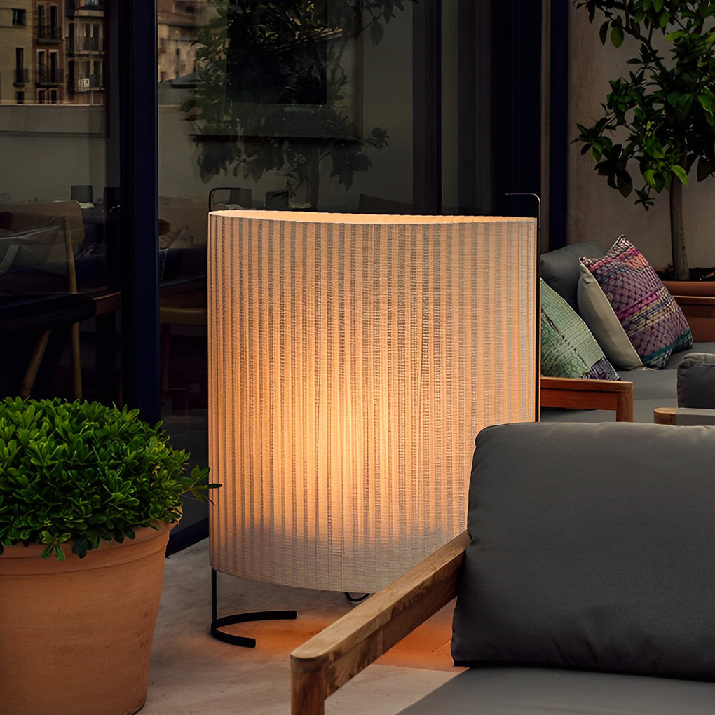 42" Contemporary Fabric Drum Outdoor Floor Lamp — Aluminum, Japandi, LED 12W, IP54, 3000K Warm White