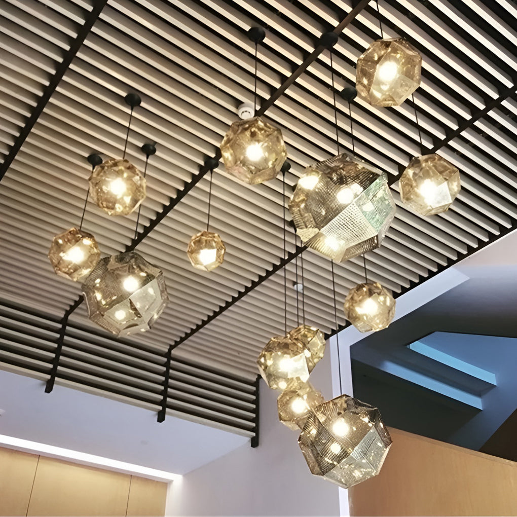 Postmodern Geometric Round Pendant Chandelier — Electroplated Stainless Steel, Hollow Pattern, Silver / Gold / Rose Gold