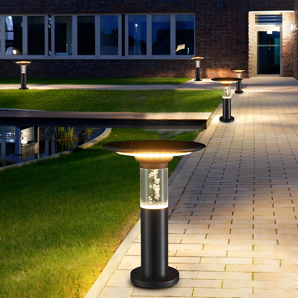 Round-Top Disk Bollard Path Light — Die-Cast Aluminum, Solar LED, Bubble Detail, IP55, 14.2"–29.9" Heights