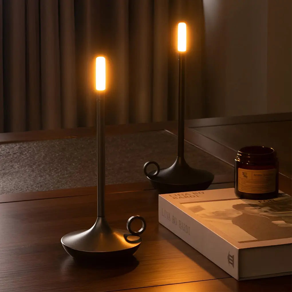 Minimalist Table Lamp with Cordless Portable Candle Wick LED Luxe