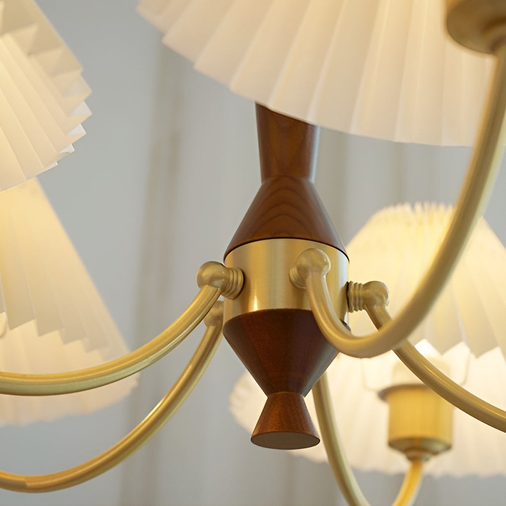 Pleated Shade Chandelier — Copper & Walnut, 12W LED Warm White 3000K, 3-Light 24" or 5-Light 28"