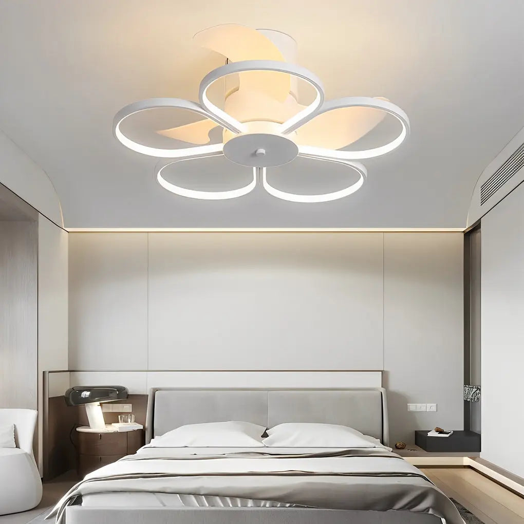 Modern Bladeless Ceiling Fan Lamp with Intelligent Dimmable LED and Silent Operation - Flower Design Luxe