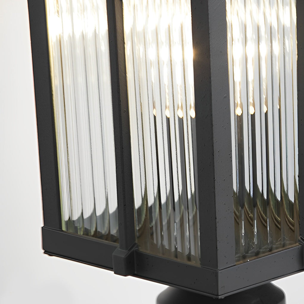 Modern Industrial Outdoor Post Light — Black Die-Cast Aluminum, Striped Glass Shade, E27 LED, IP23 Waterproof