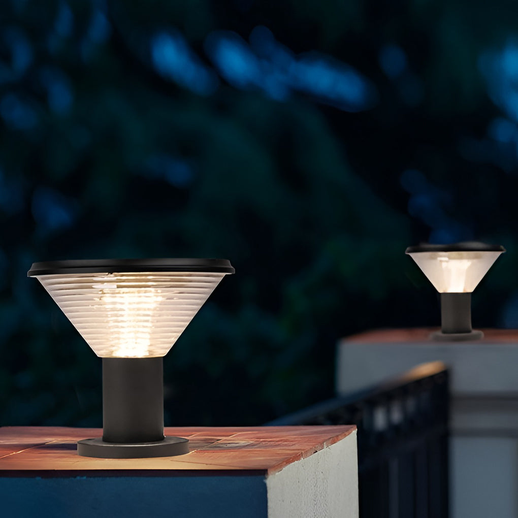 Circular Solar Post Cap Light — Die-Cast Aluminum, Frosted, Remote Control, Light-Control Mode, IP-Rated Weatherproof, 9" Dia.