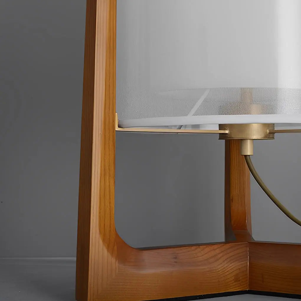 Double-Shaded LED Floor Lamp in Rustic Japanese Style with Wood Stand Luxe
