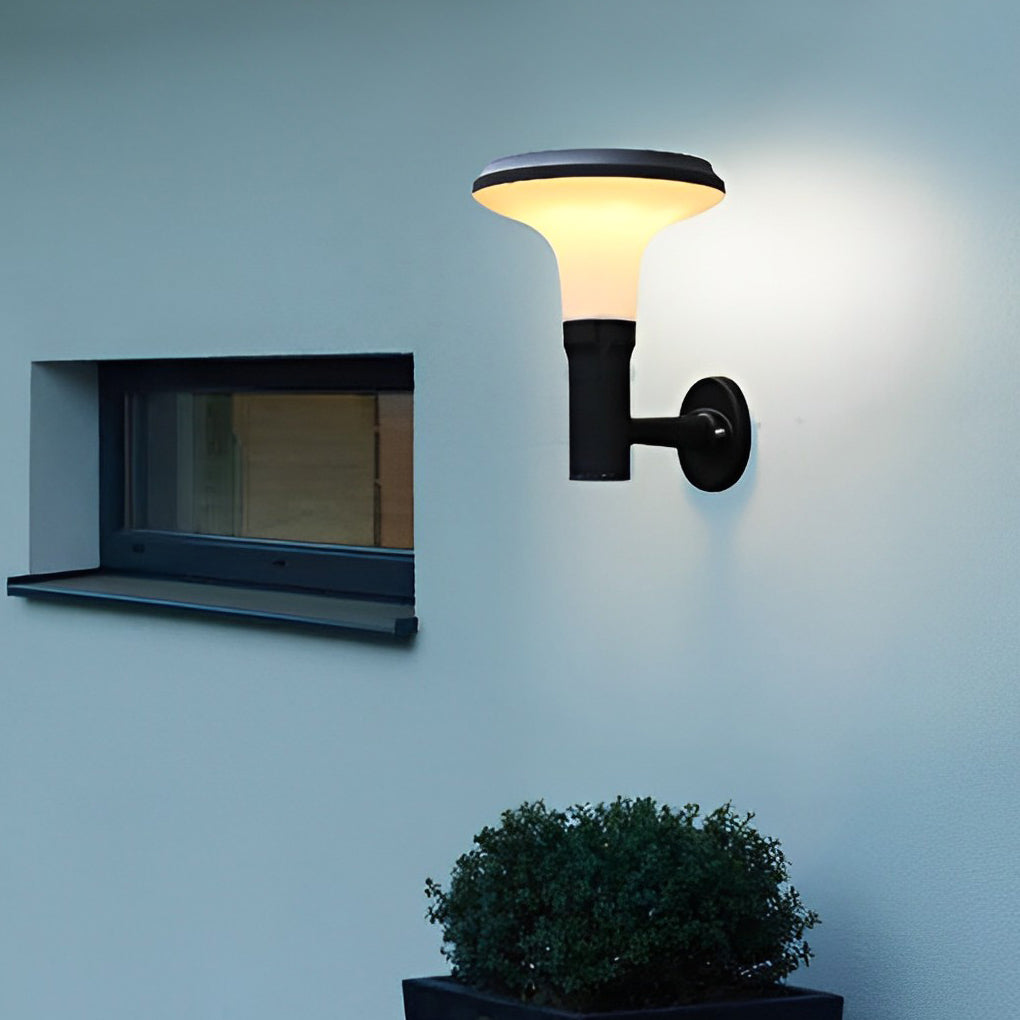 Modern Black Round Flower Solar Outdoor Wall Sconce — Aluminum, E27, IP65 Weatherproof, 10" Diameter