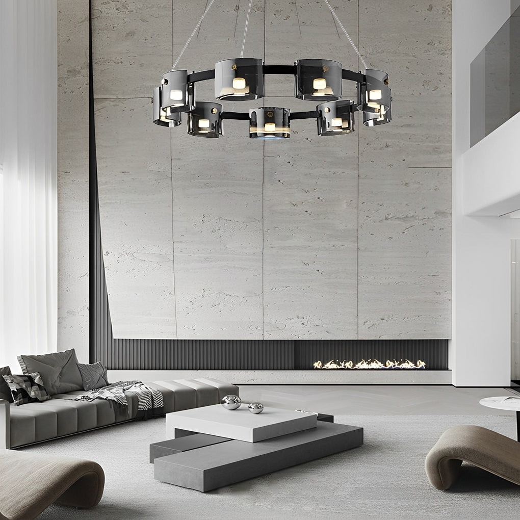 Circle Glass Modern Chandelier — Metal, Stepless Dimming LED, 3000K–6000K, 24" or 31", 67" Adjustable Cord