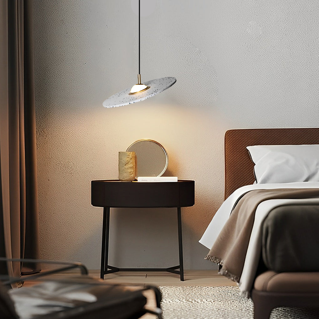 Terrazzo Planet Pendant Light — Concrete & Tempered Glass, G4 LED, 15.7" Diameter, Adjustable Angle