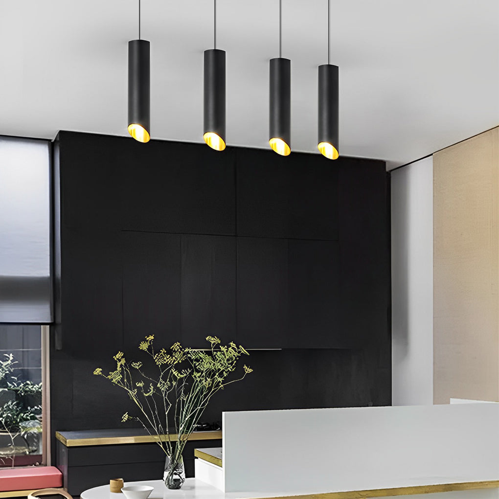 Cylindrical Oblique Mini Pendant — Aluminum, LED 5W 3000K, 2" × 16", Black or White with Gold