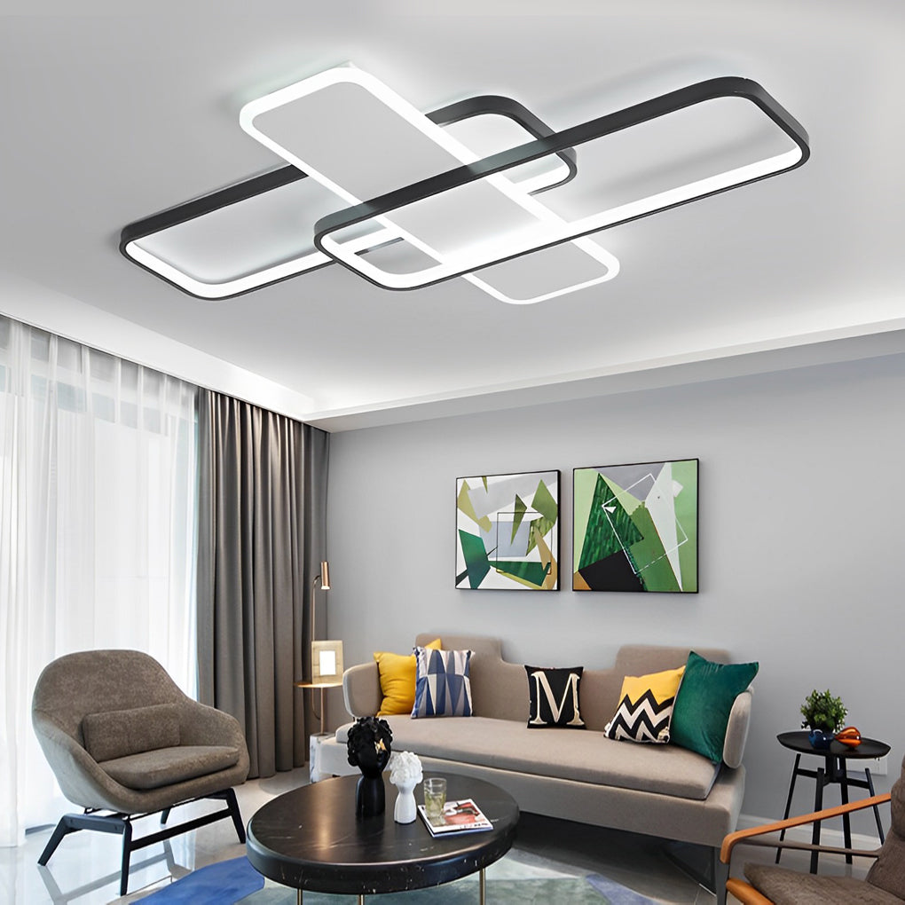 Square Overlapping Flush-Mount Chandelier — Aluminum & Acrylic, LED, Stepless Dimming, 3000K–6000K