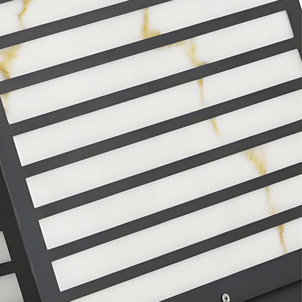 Modern Square Outdoor Pillar Post Light — Stainless Steel, Faux Marble, Solar / Hardwired, IP65