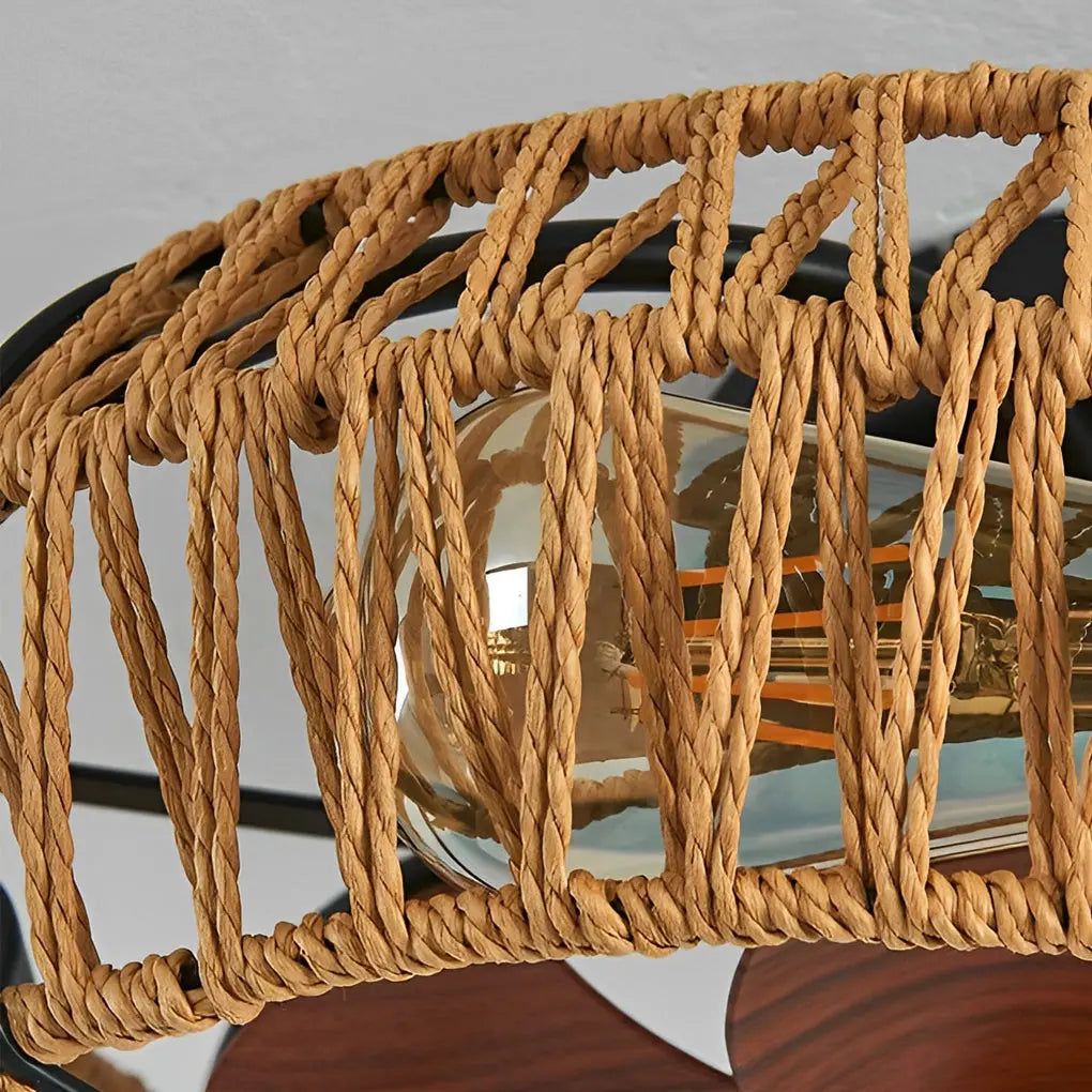 Industrial Style Inverter Ceiling Fan Lamp with Creative Rattan and Iron Design Luxe
