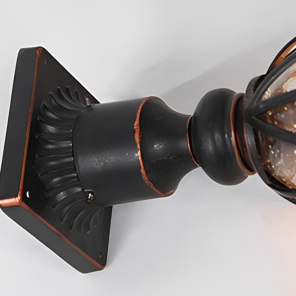Black Outdoor Pillar Light — Bubble Glass Lantern, Die-Cast Aluminum, 7W LED, IP54, 3000K Warm White
