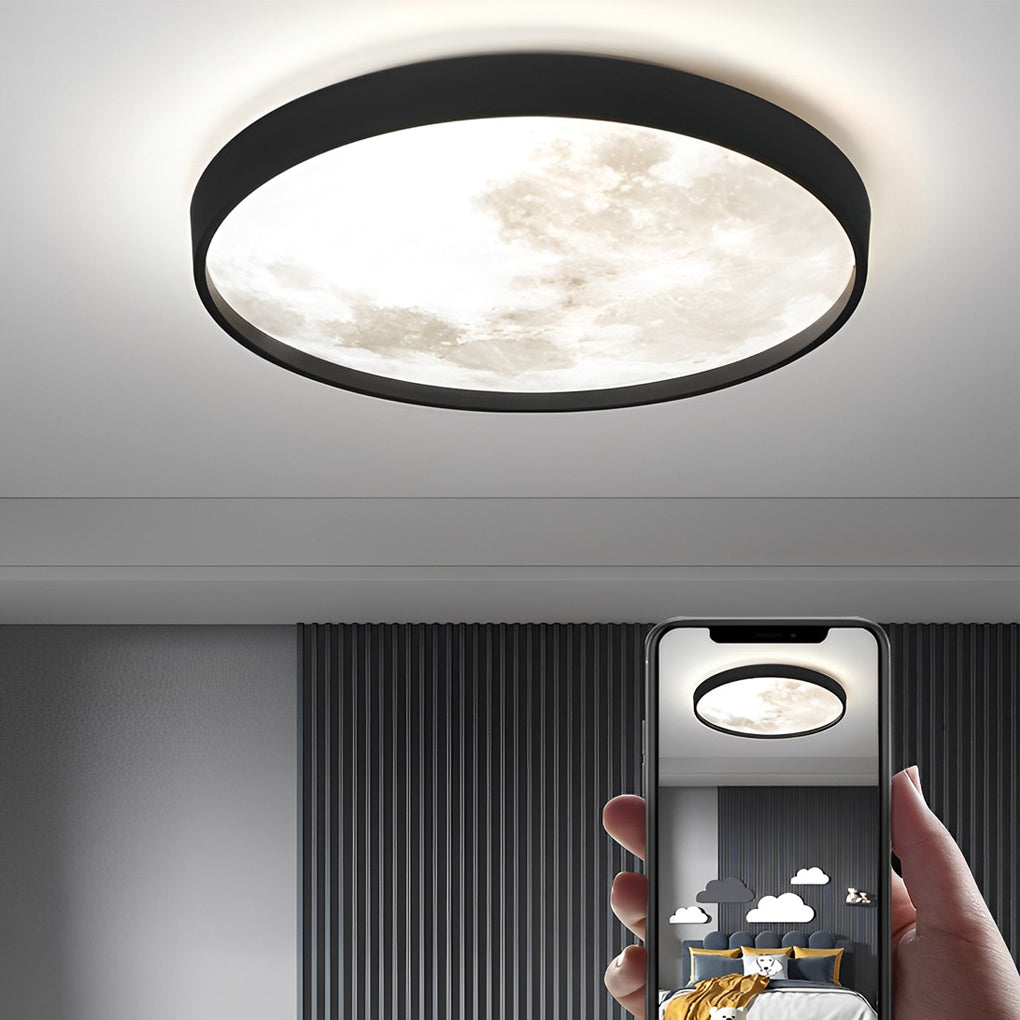 Moon Flush-Mount Ceiling Light — Black Iron and Acrylic, LED, 3-Step Dimming, 14W–45W