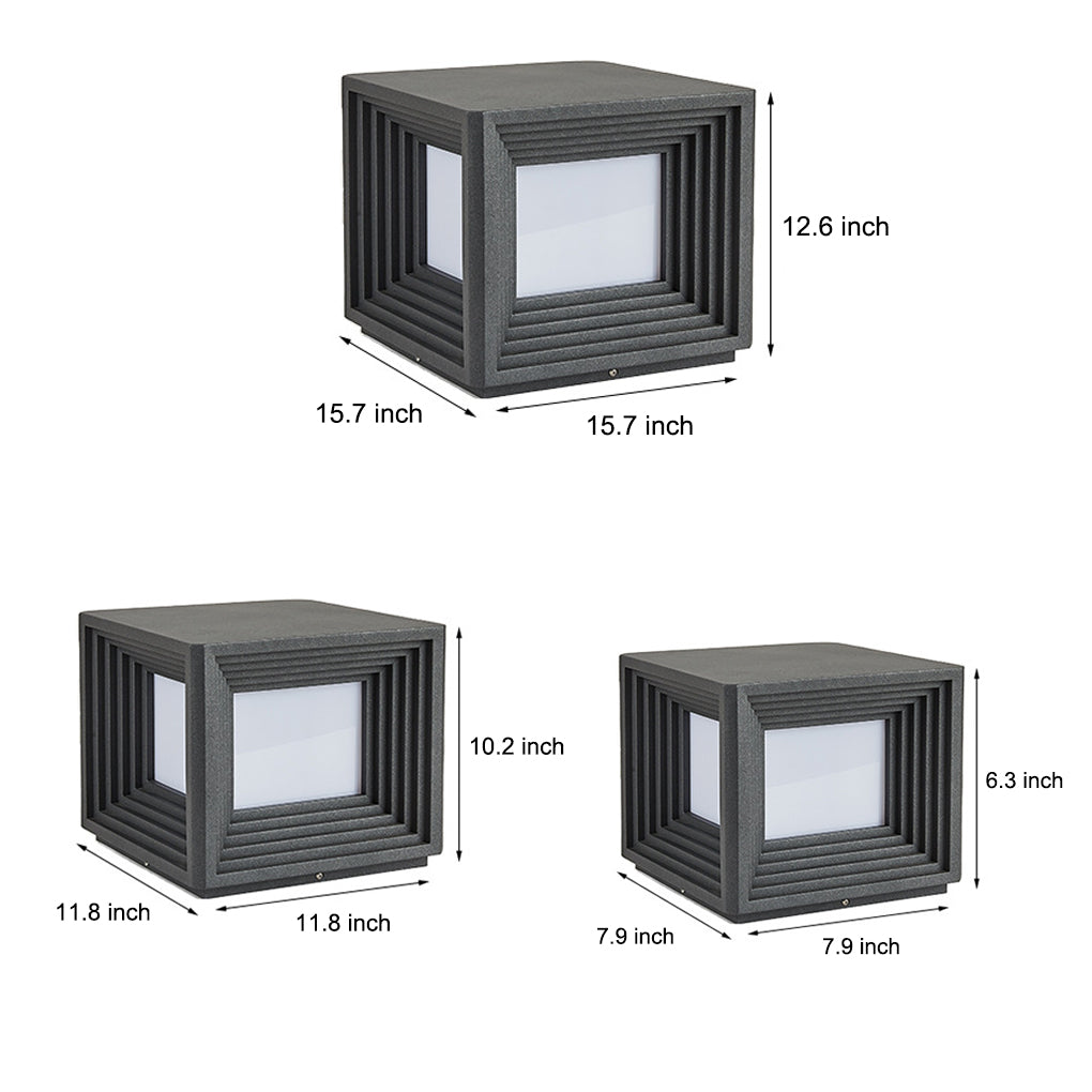 Modern Black Square Solar Post Cap Light — Stainless Steel & Acrylic, LED, IP65 Weatherproof, 3000K