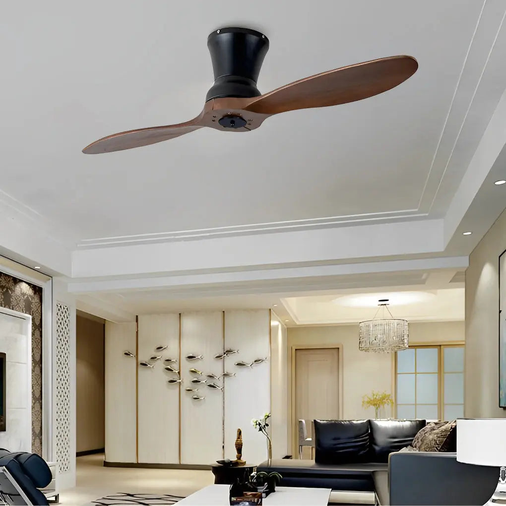 Modern 18W LED Dimmable Ceiling Fan with 2 Wood Blades and Remote Control - Mute Function Luxe