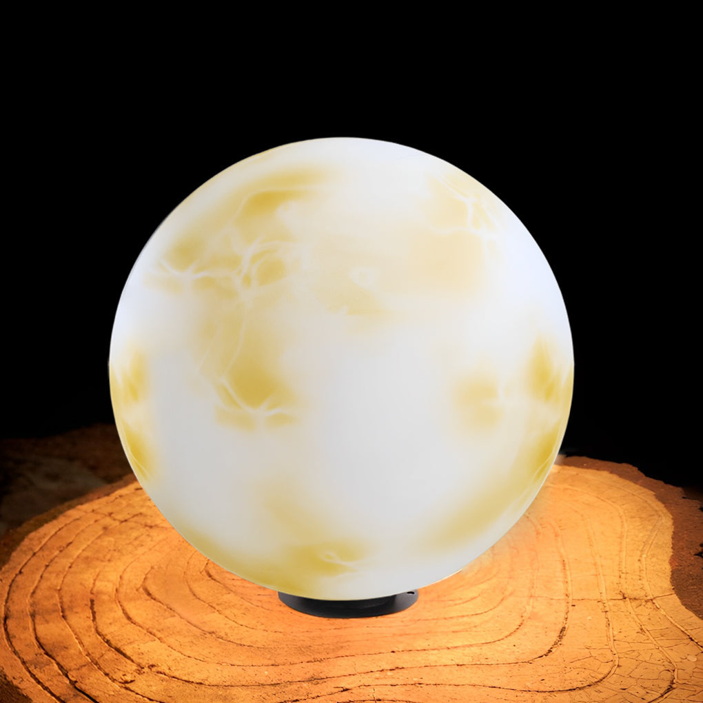 Moon Globe Outdoor Pier-Mount Post Light — Black Base, White Plastic Globe, Solar / Hardwired, IP55, Remote Control