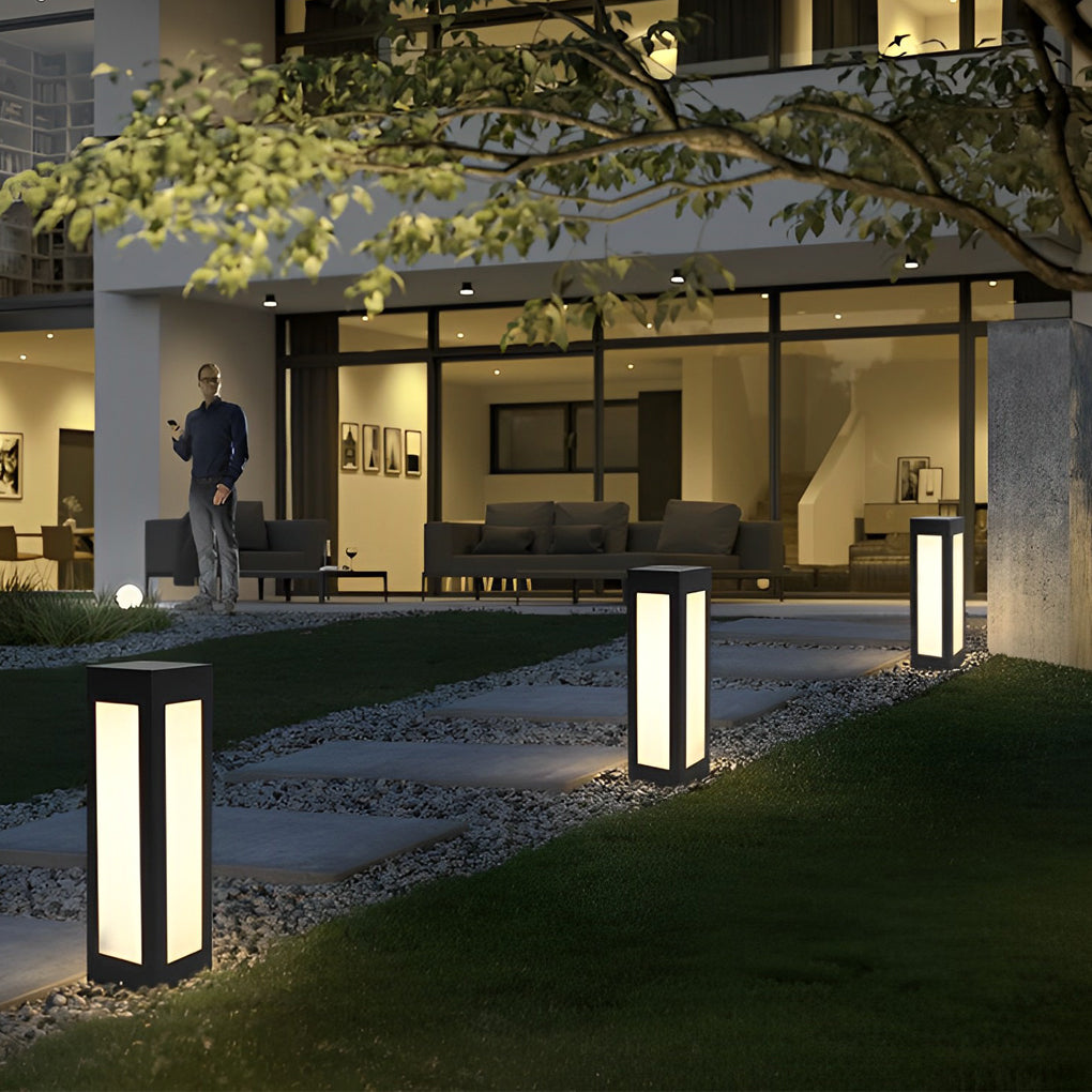 Modern Black Solar Bollard Light — Galvanized Steel & Acrylic, 10W LED, IP65 Weatherproof, 3000K Warm White