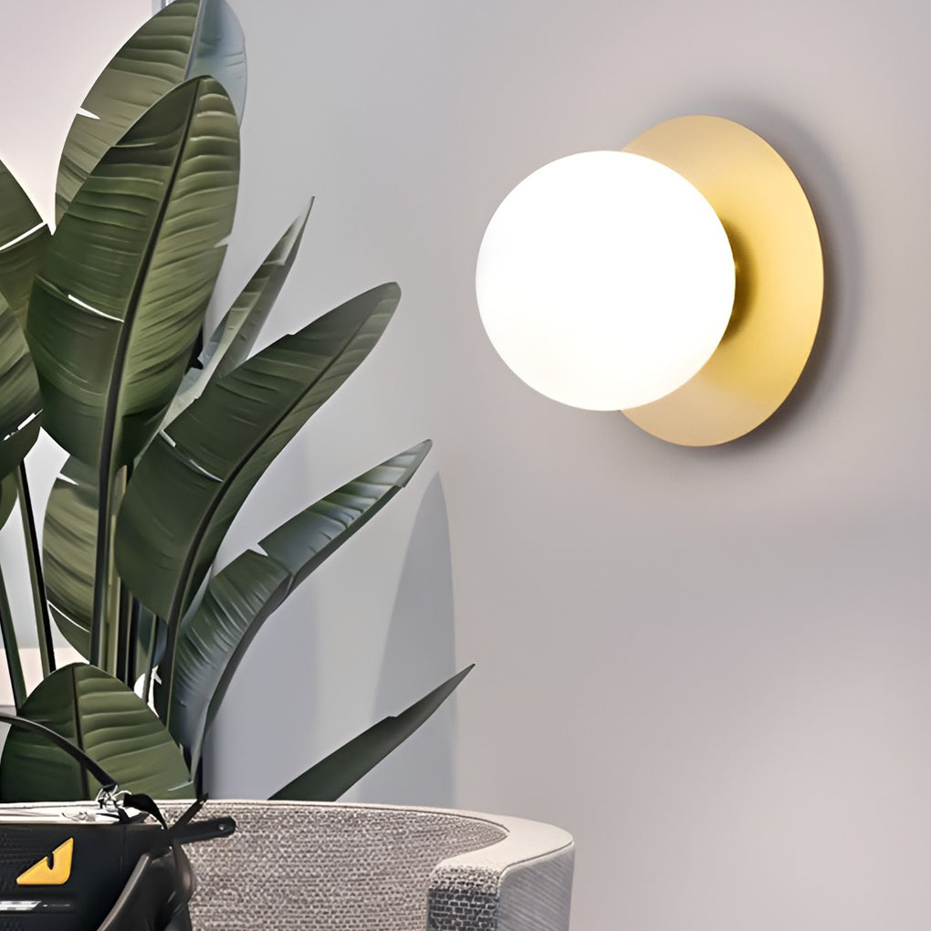 Modern Round Glass Ball Wall Sconce — Iron, 12W LED, 8" Diameter, Black or Gold