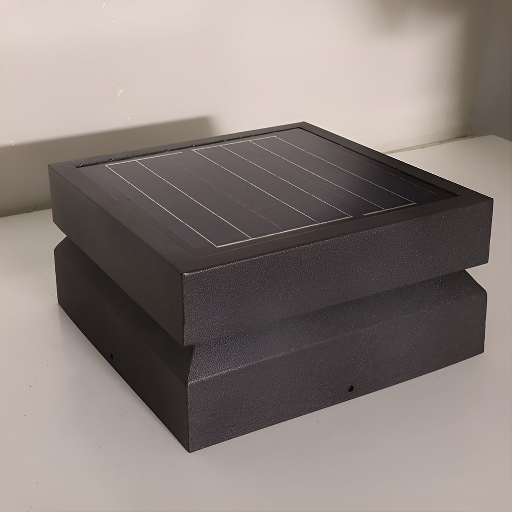 Modern Square LED Post Cap Pillar Light — Black Stainless Steel, 16W, Solar / Hardwired, IP65, 3000K