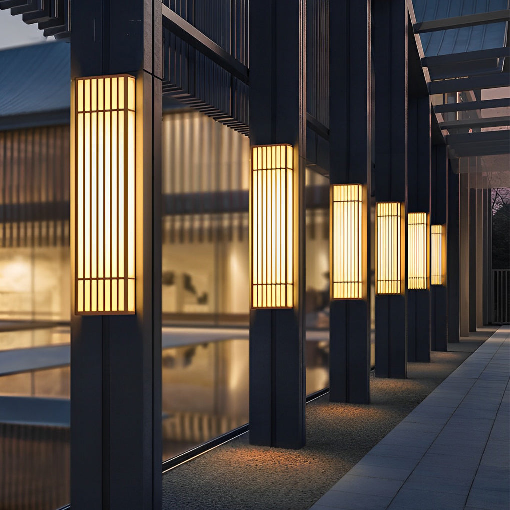 Retro Vertical Stripe Grid Outdoor Wall Sconce — Brown Stainless Steel, LED 3000K, IP65 Weatherproof, 23.6"–47.2"